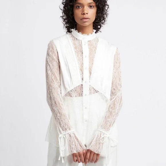 AJE Veil Lace Shirt Ivory White Button Down Top - Picture 4 of 11